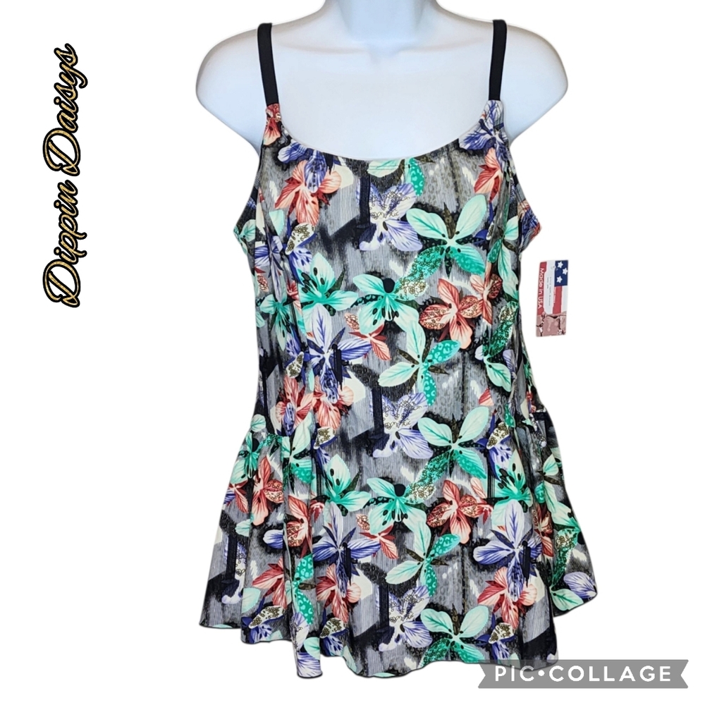 Dippin Daisy's swim suit one piece floral padded cups adjustable straps sz 18w - Picture 2 of 14